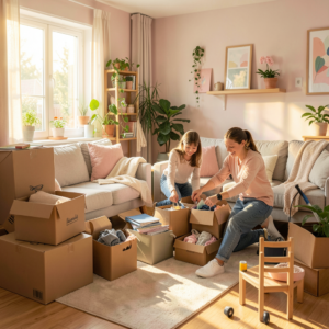 Checklist de déménagement complète avec étiquettes et boîtes organisées