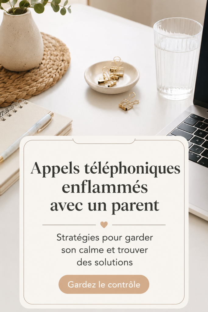 Une femme au téléphone avec une expression calme, représentant la gestion d'appels difficiles