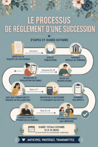 Illustration d'une famille réunie discutant du processus d'héritage