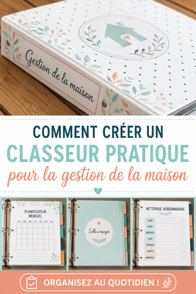 Classeur de gestion familial sur une table, organisé et pratique