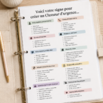 Un classeur d'urgence bien organisé avec des documents divers et des étiquettes faciles à lire.