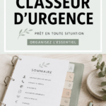 Un classeur d'urgence bien organisé sur une table en bois.