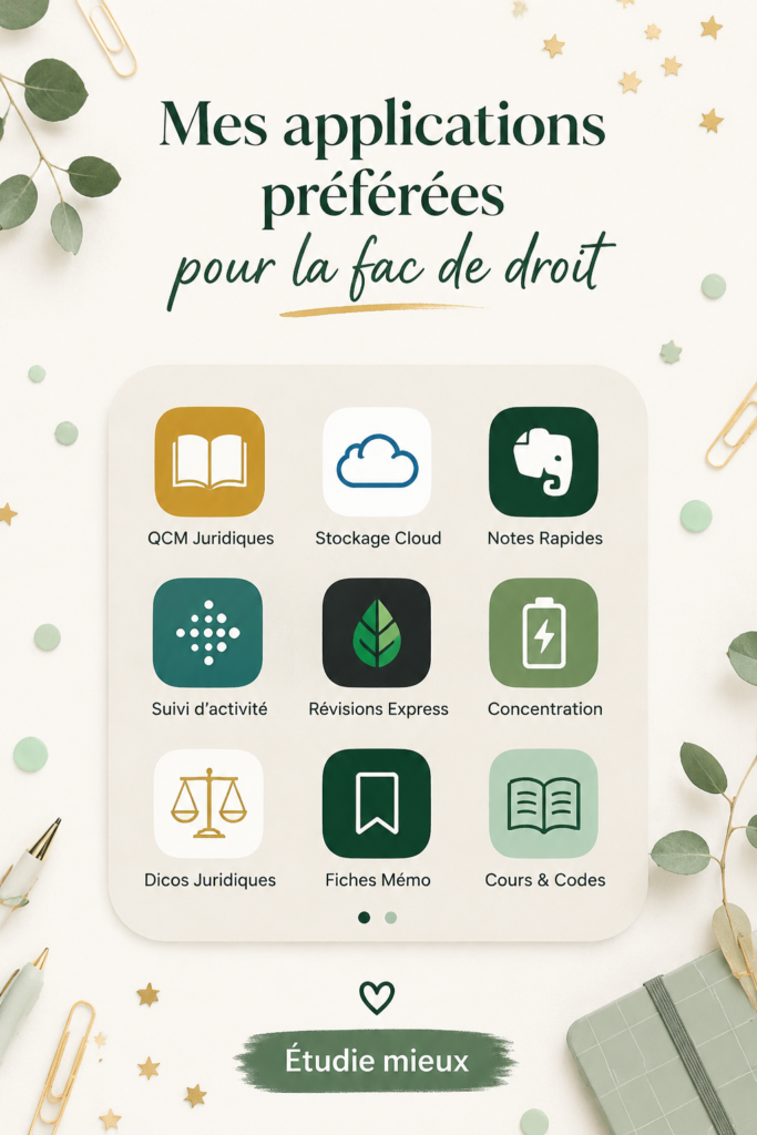 Capture d'écran d'applications pour étudiants en droit sur un smartphone