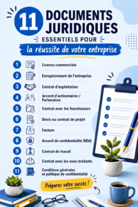 Un bureau bien organisé avec des documents juridiques préparés pour une petite entreprise.