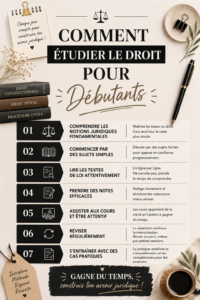 Femme en train d'étudier le droit avec des livres et un ordinateur.