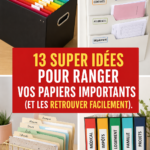 Femme organisant ses papiers importants dans un bureau chaleureux.