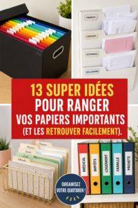 Femme organisant ses papiers importants dans un bureau chaleureux.