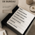 Un bureau élégant et bien organisé avec des fournitures de bureau triées et des éléments décoratifs apaisants.