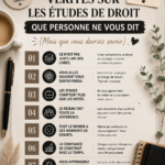 Une étudiante en droit assise à son bureau, entourée de livres d'étude.