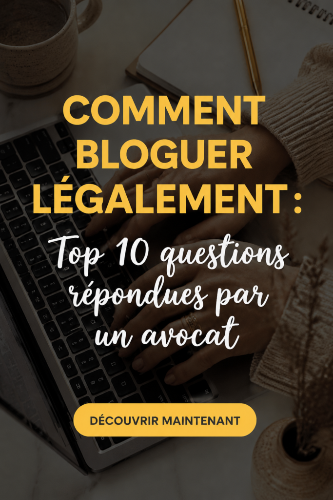 Femme blogueuse réfléchissant aux aspects légaux de son blog.