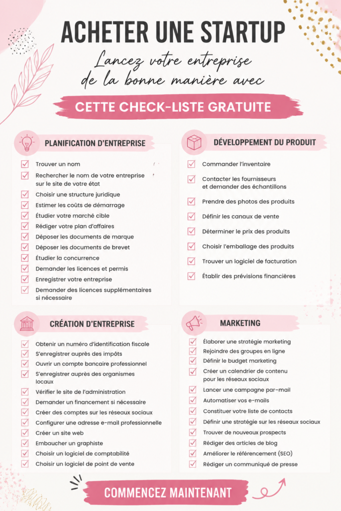 Une femme souriante consultant une checklist pour démarrer son entreprise.