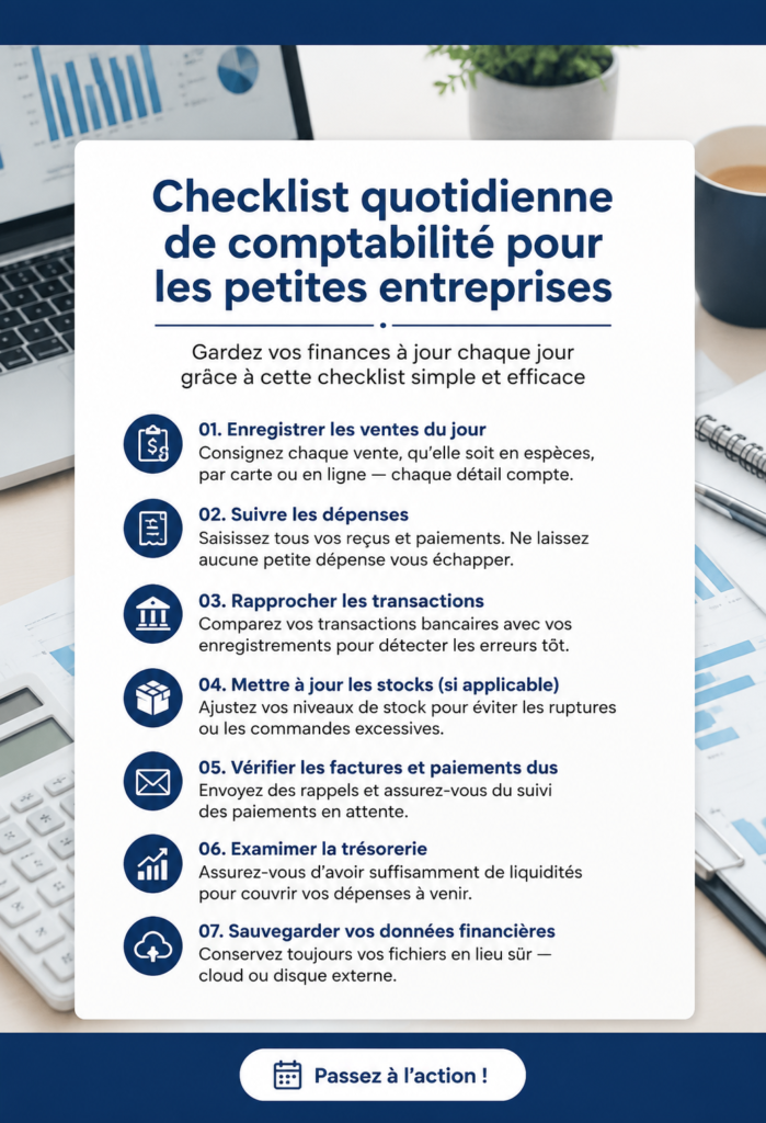 Femme d'affaires utilisant une checklist pour la comptabilité de son entreprise