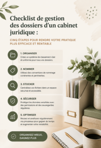 Avocat dans son bureau en train de gérer des fichiers de manière organisée