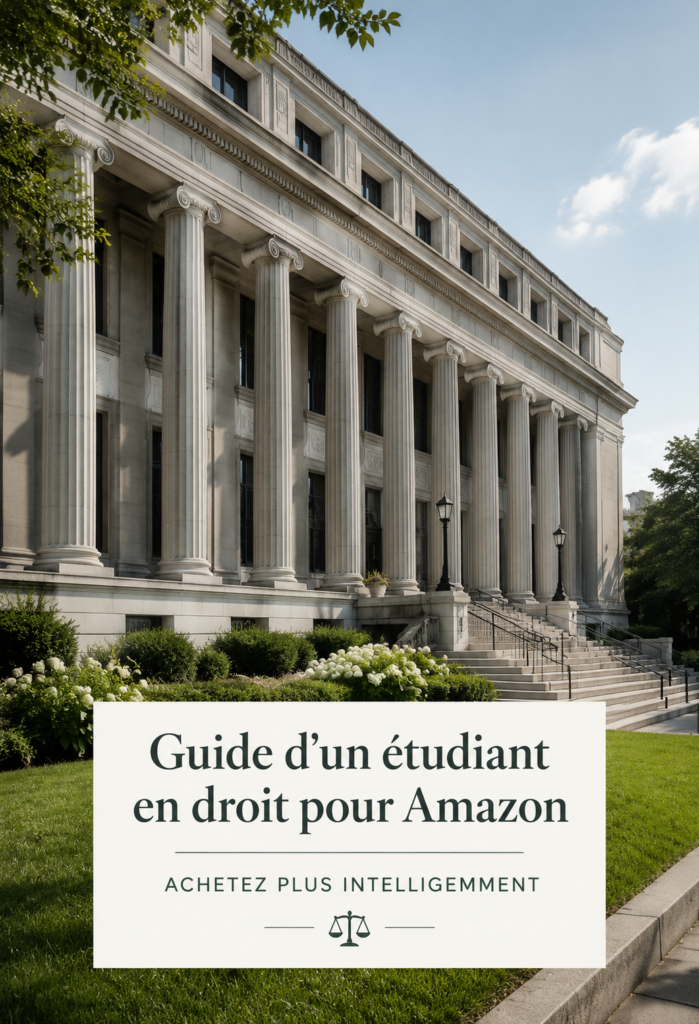 Une étudiante en droit consultant Amazon pour des livres juridiques.