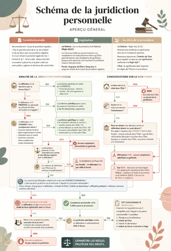 Un tableau illustrant le concept de juridiction personnelle en droit.