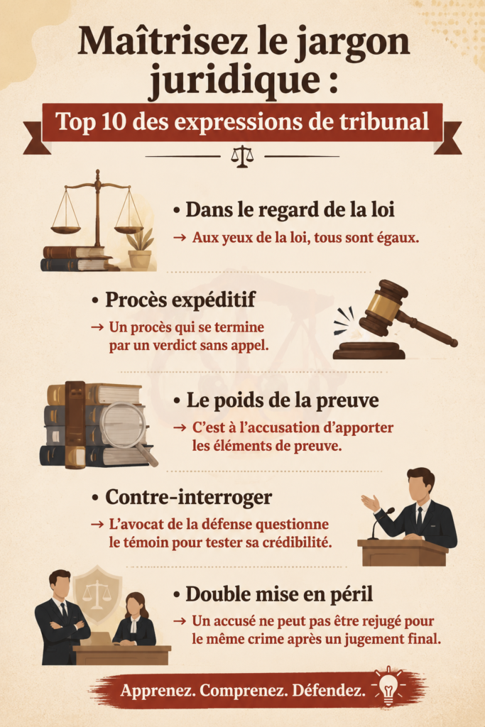 Femme lisant un livre sur le jargon juridique, entourée de notes et d'un ordinateur portable.