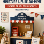 Un mini bureau de poste fait maison pour enfants, coloré et accueillant.