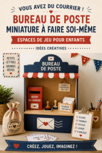 Un mini bureau de poste fait maison pour enfants, coloré et accueillant.