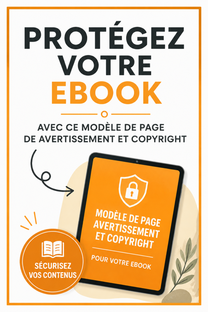 Modèle de page de droits d'auteur pour un eBook, illustrant la protection des écrits numériques.