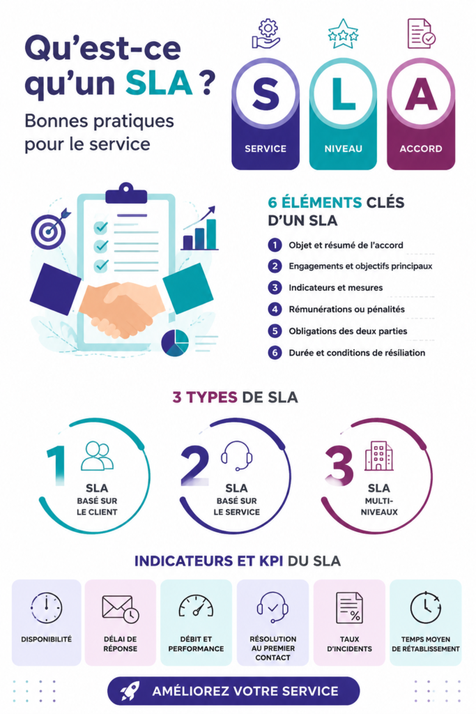 Un document contractuel représentant un accord de niveau de service entre un fournisseur et un client.