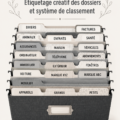 Un bureau à domicile bien organisé avec un système d'étiquetage pratique