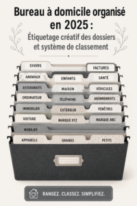 Un bureau à domicile bien organisé avec un système d'étiquetage pratique