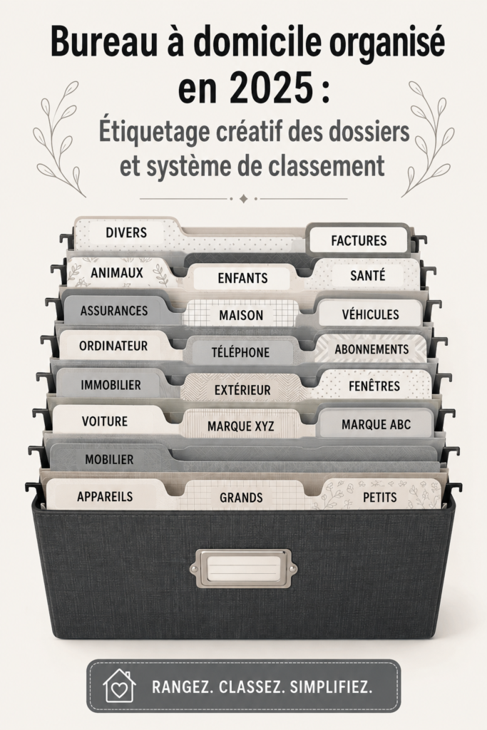 Un bureau à domicile bien organisé avec un système d'étiquetage pratique