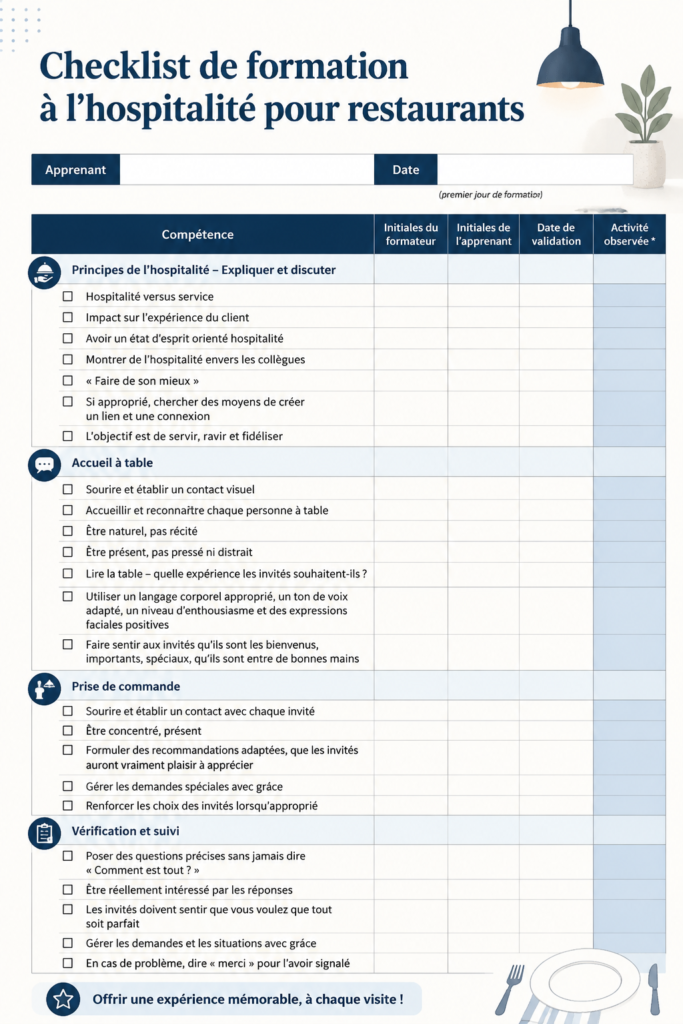 Checklist de formation pour restaurants avec des conseils pratiques