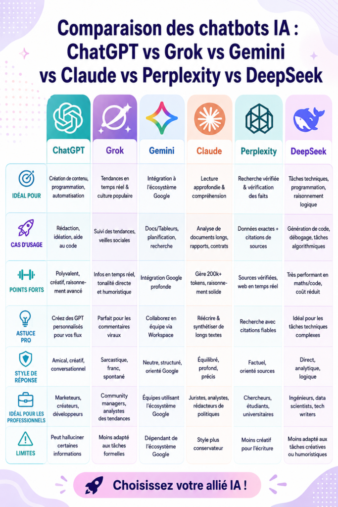 Comparaison des chatbots IA pour choisir le meilleur