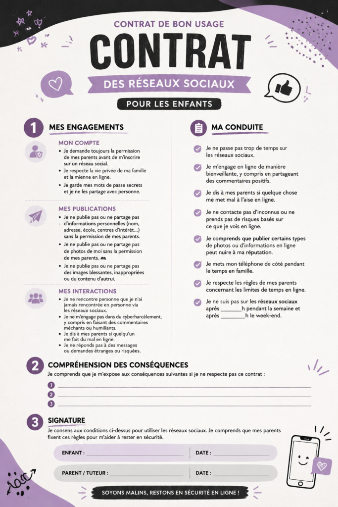 Une mère et son enfant discutant des règles de sécurité sur les réseaux sociaux.