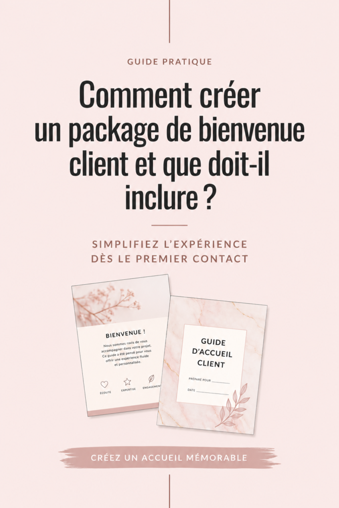 Un pack d'accueil élégant et professionnel pour clients, avec des brochures et des cadeaux