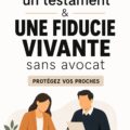 Une femme souriante lisant des documents juridiques liés à un testament et une fiducie.