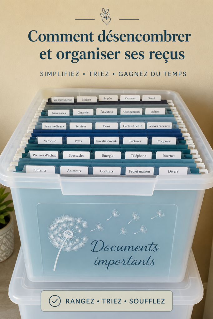 Femme organisant des reçus sur une table, gestes pratiques pour le désencombrement.