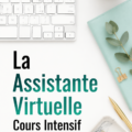 Visuel engageant d'une assistante virtuelle travaillant sur un ordinateur à domicile, représentant une carrière flexible.