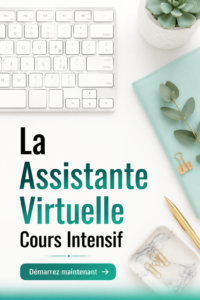 Visuel engageant d'une assistante virtuelle travaillant sur un ordinateur à domicile, représentant une carrière flexible.