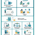 Femme d'affaires examinant des documents sur le processus de paie