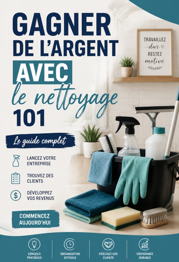 Femme souriante en train de nettoyer une maison, prête à offrir ses services de ménage.