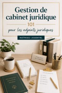 Une assistante juridique souriante travaillant dans un bureau moderne avec des dossiers.