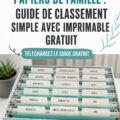 Femme en train de classer des documents familiaux sur un bureau organisé.