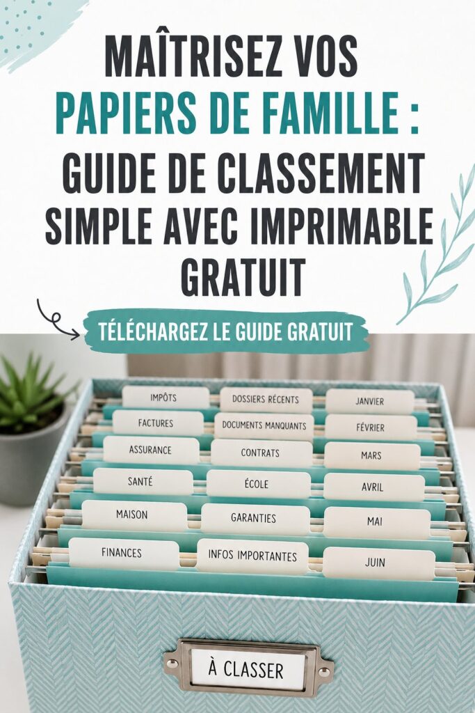 Femme en train de classer des documents familiaux sur un bureau organisé.