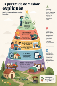 Illustration de la pyramide des besoins de Maslow en psychologie.
