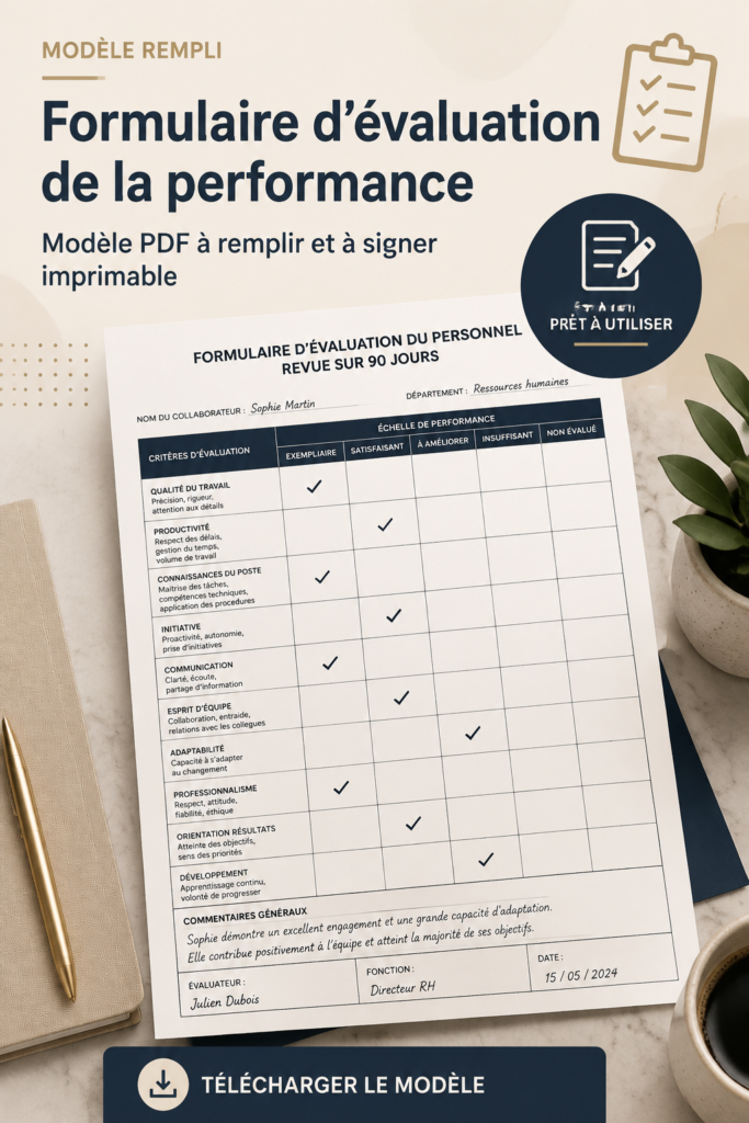 Modèle de formulaire d'évaluation de la performance professionnel