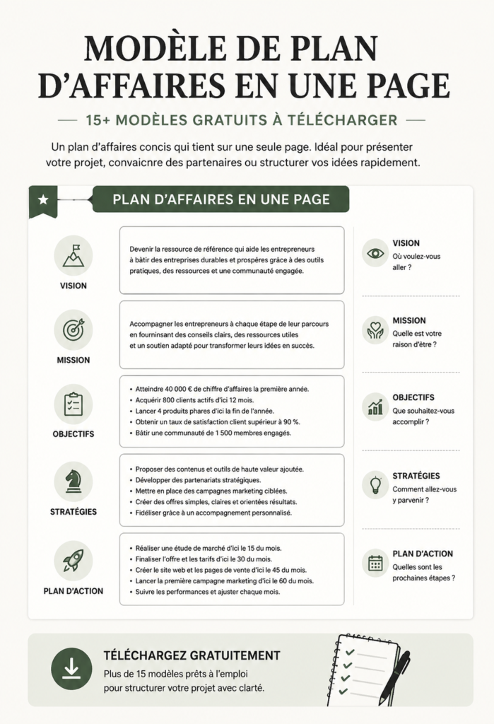 Modèle de plan d'affaires simple à télécharger, adapté aux entrepreneurs