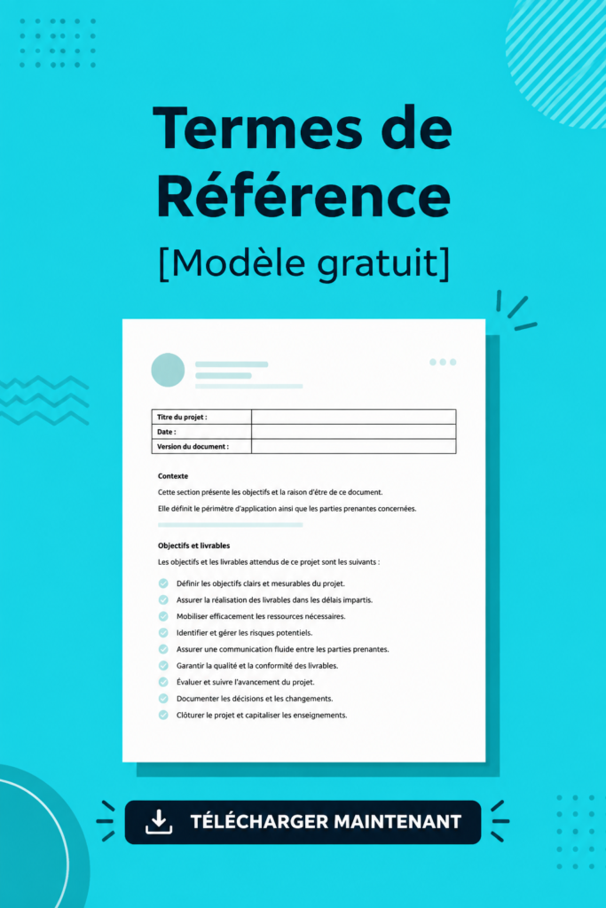 Modèle de Termes de Référence avec une mise en page claire pour les projets d'entreprise.