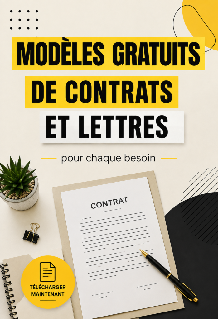 Modèles gratuits de contrats et lettres sur une table en bois