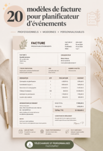 Modèle de facture pour un planificateur d'événements, design élégant et professionnel.