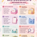 Femme organisant des documents avec la méthode 4x4 sur son bureau.