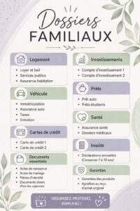 Dossiers familiaux bien organisés sur une table