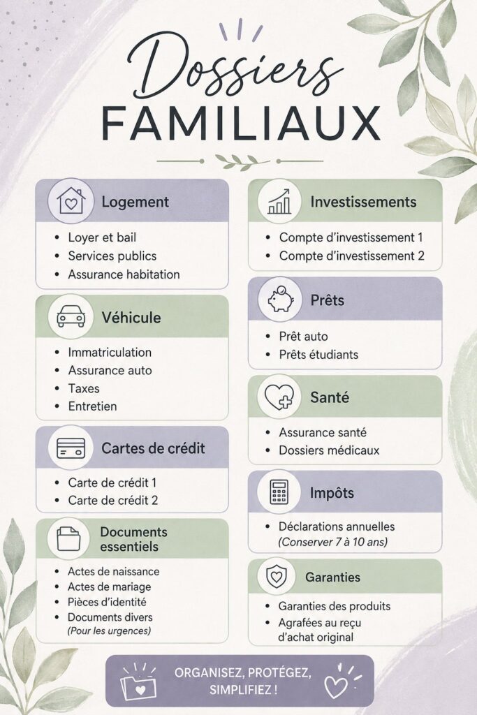 Dossiers familiaux bien organisés sur une table