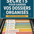 Femme consultant ses fichiers bien organisés sur un bureau.